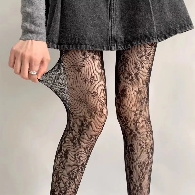 Floral Fishnet Tights for Women – Brown Patterned Pantyhose
