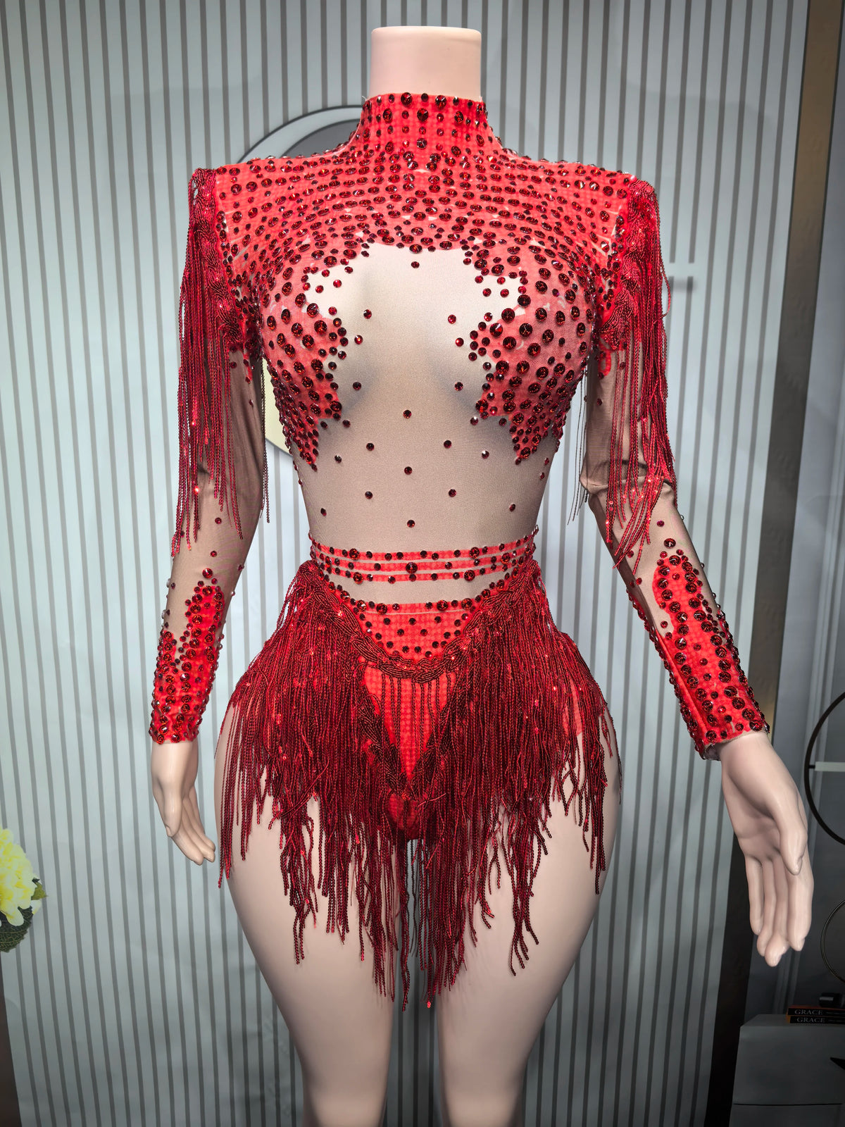 Sexy Skinny Leotard Singer Dancer Show StageWear Sparkly Blue Rhinestones Women DanceCostume Fringes One Shoulder Bodysuit 7G