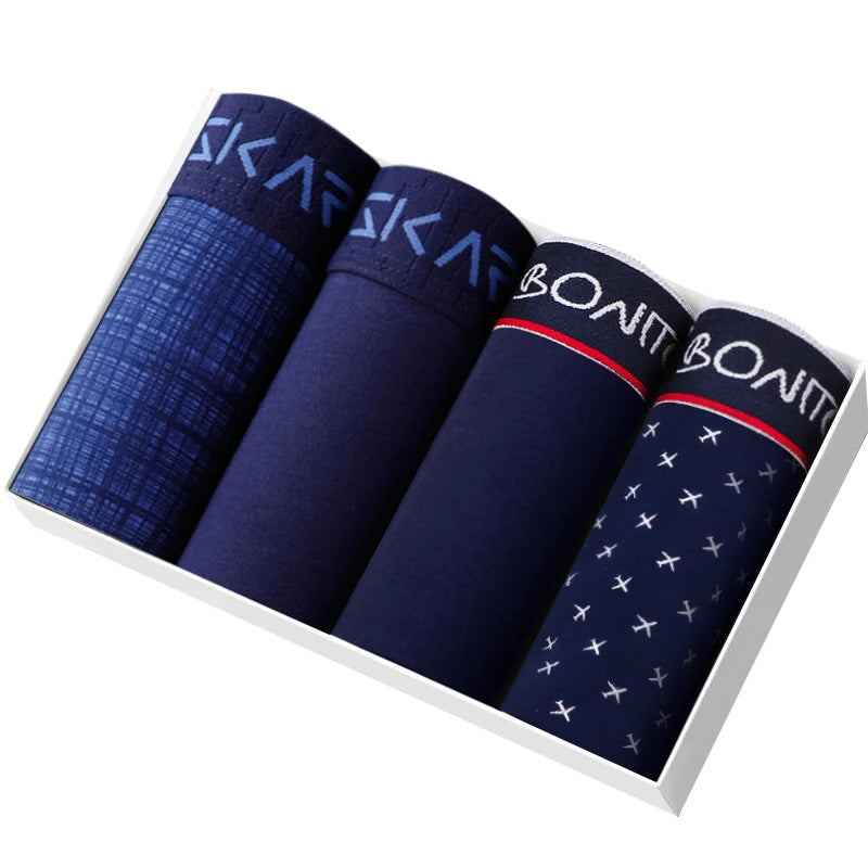 Men’s Cotton Boxer Shorts – Soft 4-Piece Underwear Set