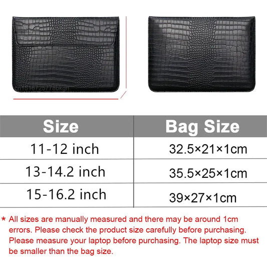 Crocodile Grain Laptop Sleeve – PU Leather Flip Case with Stand