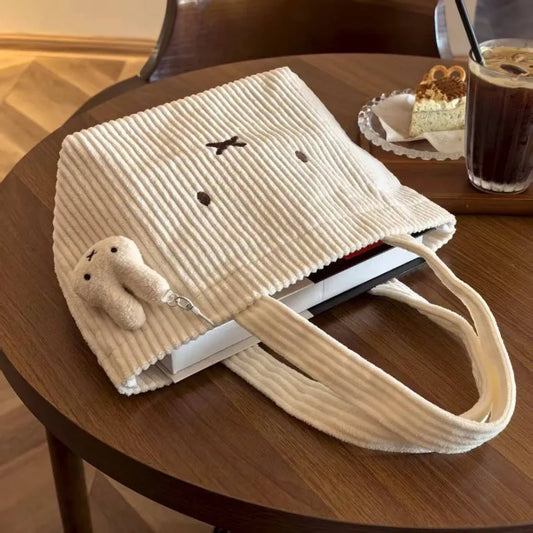 New Miffy Anime Two-Dimensional Corduroy Embroidered Handbag High-Value Cute Girl Heart Commuting Versatile Portable Handbag