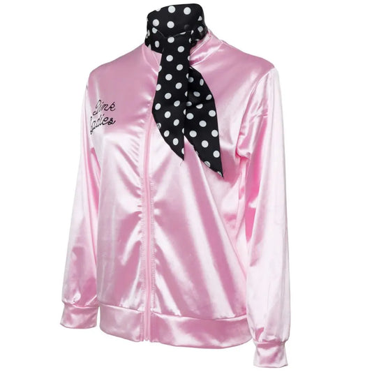 Pink Ladies Grease Cosplay Costume Adult Retro Jacket Fancy Cheerleader Disguise For Women Autumn Coat Halloween Carnival Suit