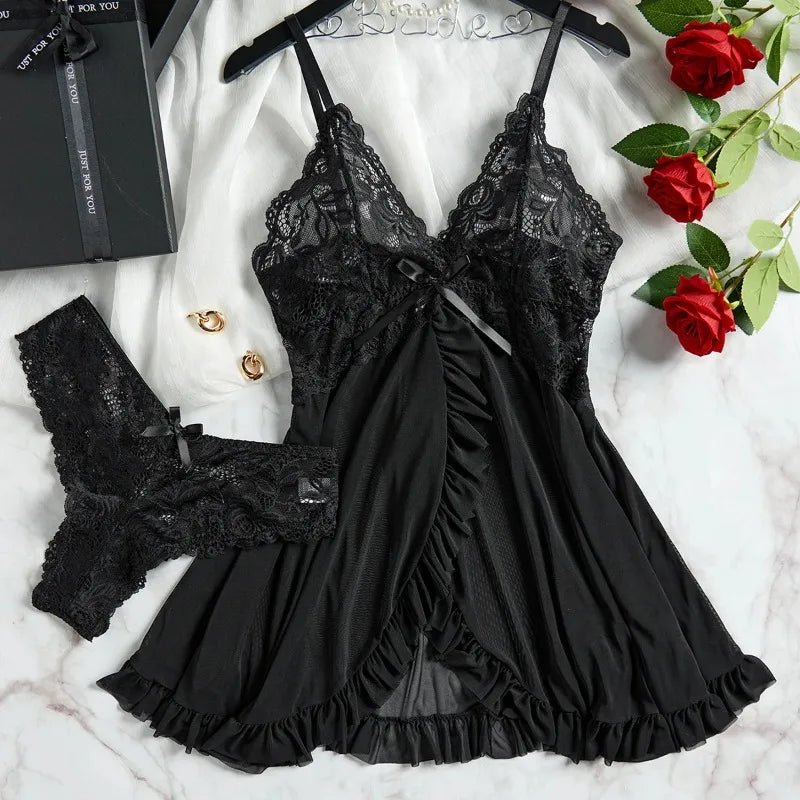 Women’s Lace Sleepwear Set – Soft V-Neck Nightwear