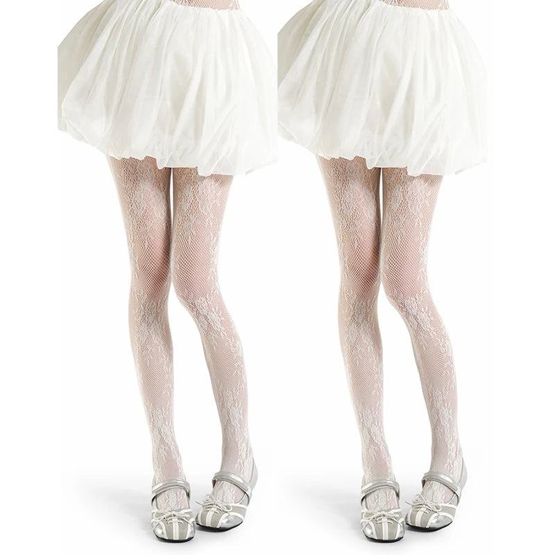 Floral Lace Tights – Women’s Knit Thigh High Stockings