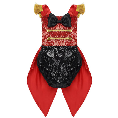 Baby Girl Toddler Showman Ringmaster Circus Costume Bodysuit Sequins Bowknot Romper with Feather Hat for Halloween Cosplay Party