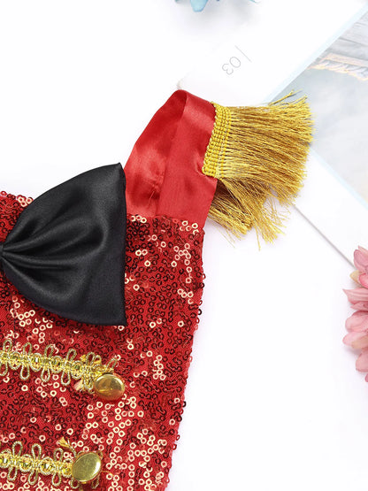 Baby Girl Toddler Showman Ringmaster Circus Costume Bodysuit Sequins Bowknot Romper with Feather Hat for Halloween Cosplay Party