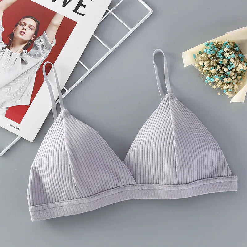 Women’s Cotton Bralette – Ribbed Wire-Free Triangle Cup Bra