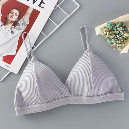 Women’s Cotton Bralette – Ribbed Wire-Free Triangle Cup Bra