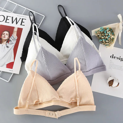 Women’s Cotton Bralette – Ribbed Wire-Free Triangle Cup Bra