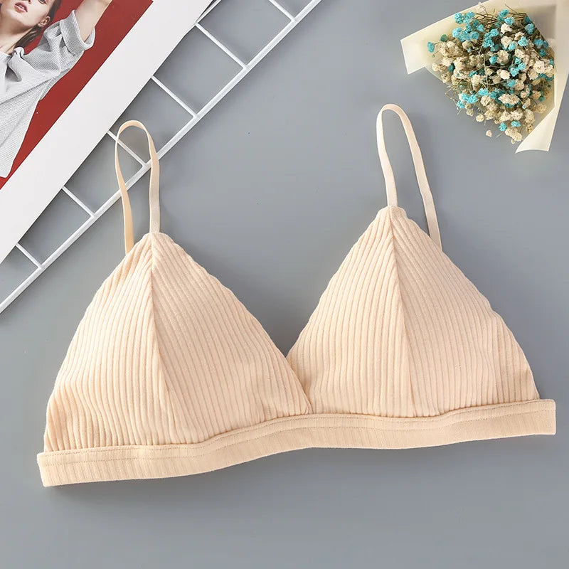 Women’s Cotton Bralette – Ribbed Wire-Free Triangle Cup Bra