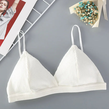 Women’s Cotton Bralette – Ribbed Wire-Free Triangle Cup Bra