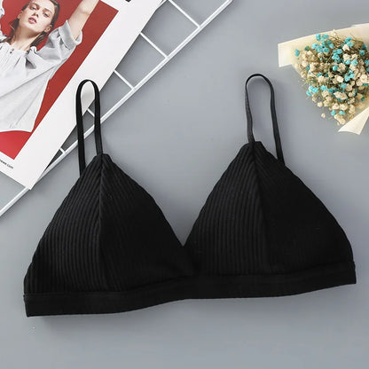 Women’s Cotton Bralette – Ribbed Wire-Free Triangle Cup Bra