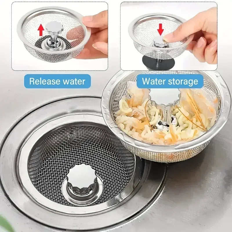 Kitchen Sink Strainer Basket with Handle & Stopper 2-Pack