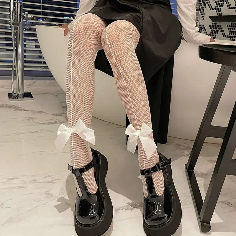 Fishnet Pantyhose for Women – Bow Detail Mesh Tights