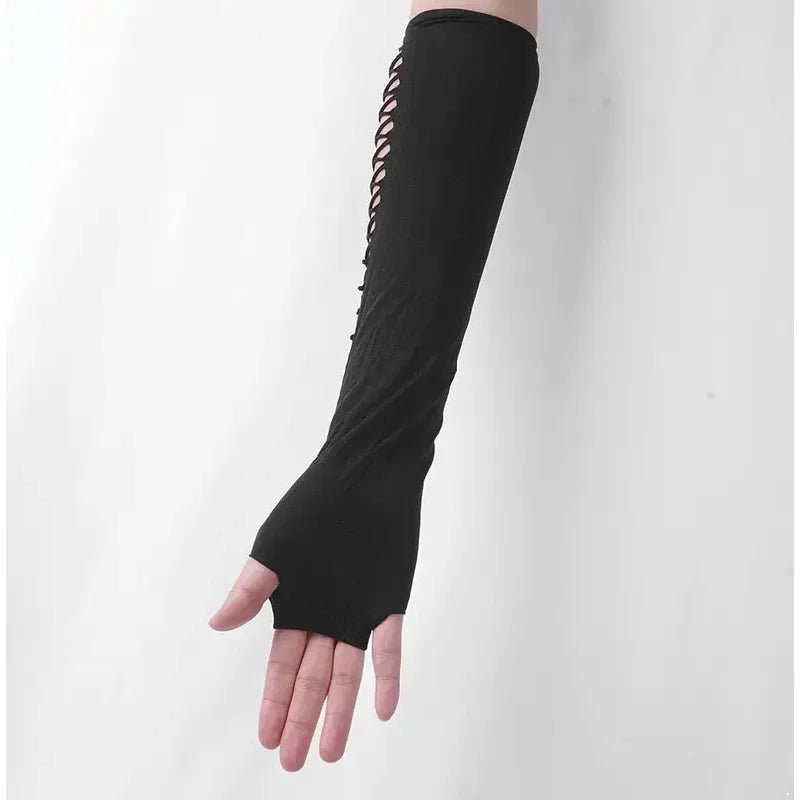 Fingerless Lace Gloves – Sheer Mesh Dot Pattern Style