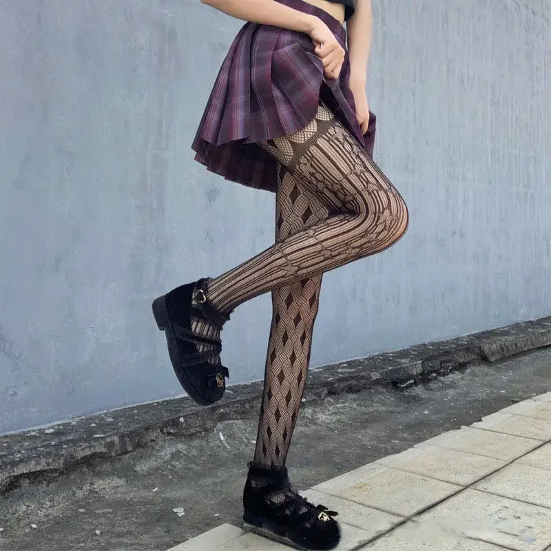 Gothic Spider Web Tights – Retro Mesh Hosiery