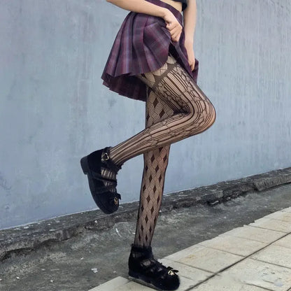 Gothic Spider Web Tights – Retro Mesh Hosiery