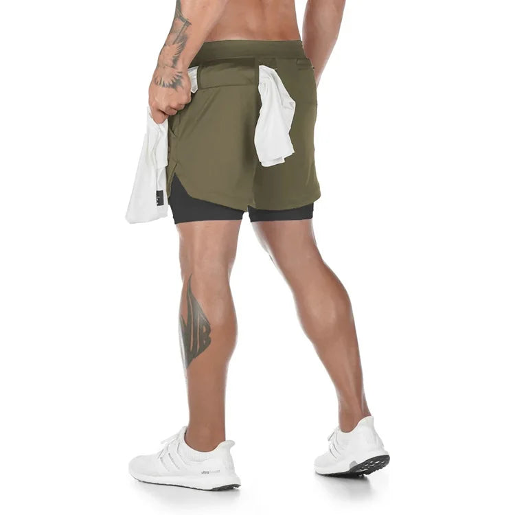 Men's Running Shorts 2-in-1 Quick Dry Gym Workout Sports Shorts