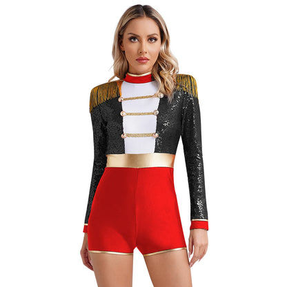 Womens Circus Ringmaster Halloween Cosplay Costume Glitter Lion Tamer Director Uniform Circus Majorette Carnival Clown Clothings