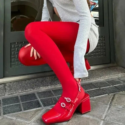 Red Tights – Sheer Velvet-Style Fashion Hosiery