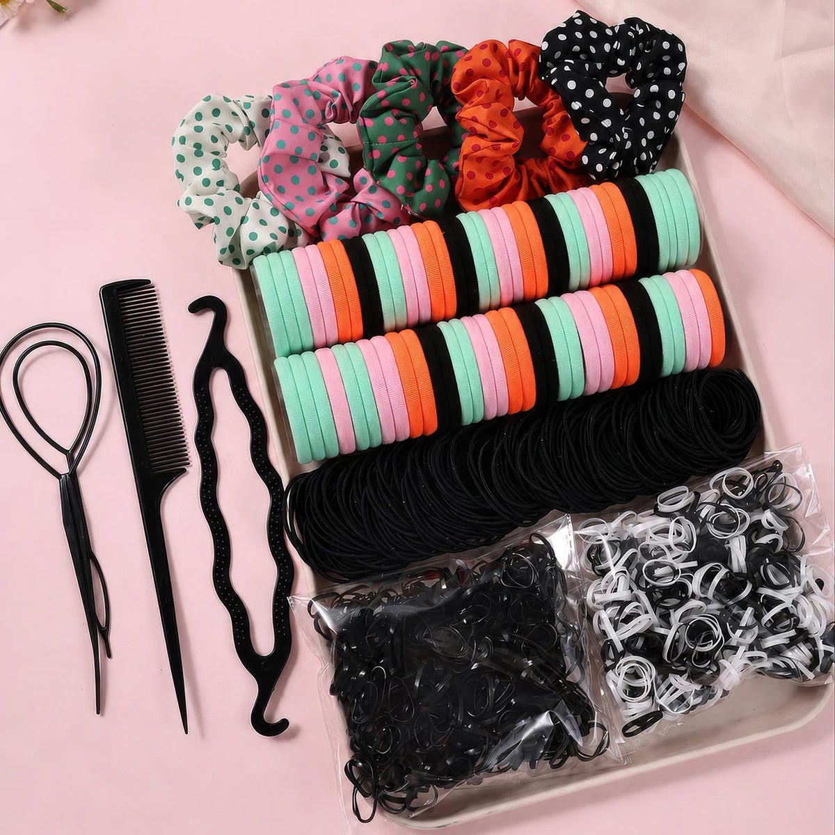 Women’s Hair Accessories Set – Elastic Hair Ties & Scrunchies