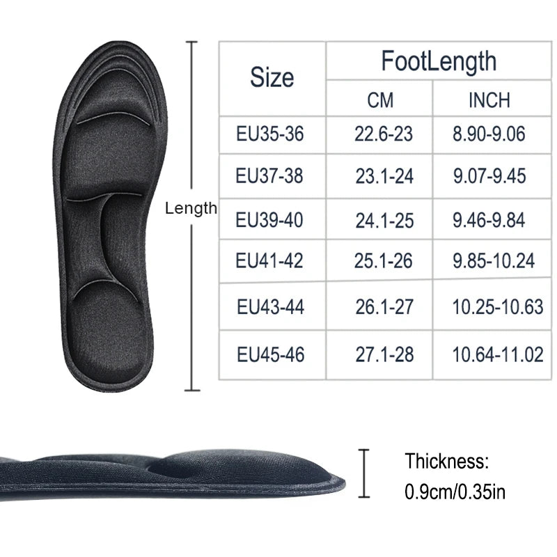 5D Massage Memory Foam Insoles – Cushioned Shoe Inserts EU 35–46