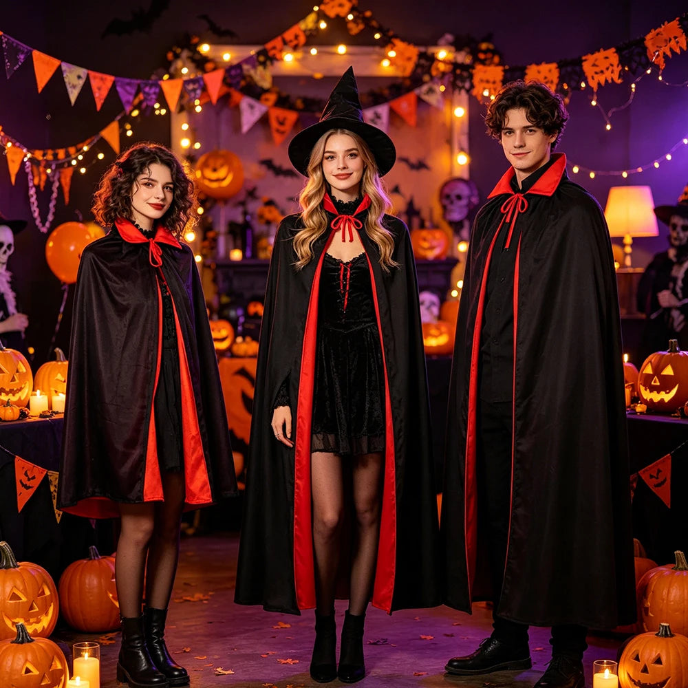 Halloween Christmas Cloak Black Red Reversible, Vampires Cape Cloak for Christmas Halloween Witch Party Cosplay Costume Cloak