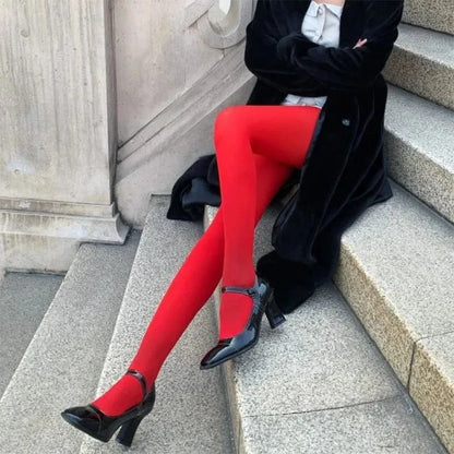 Women’s Red Pantyhose – Sheer Elastic Fashion Stockings