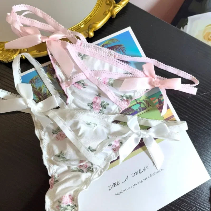 Women’s Satin Underwear – Floral Print Low Rise Panties