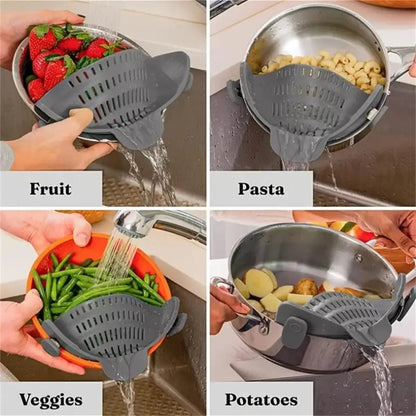 Clip On Pot Strainer Adjustable Stainless Steel Kitchen Tool