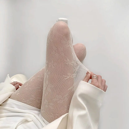 Floral Lace Stockings – Women’s Mesh Tights with Retro Vine Design