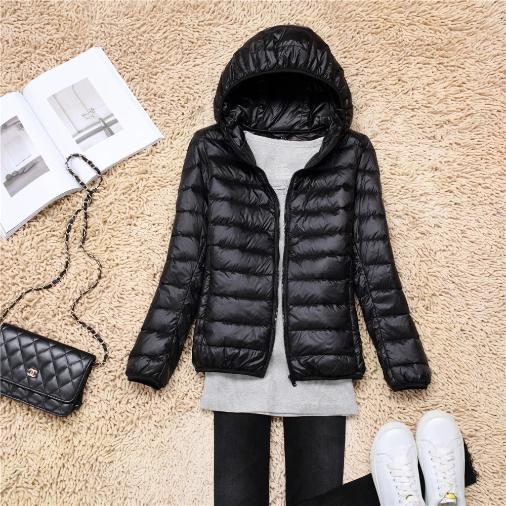 Women Puffer Jacket 15 Colors Plus Size 5XL 6XL 7XL 2025 New Spring Autumn Female Ultra Lightweight Packable Hooded Down Coats