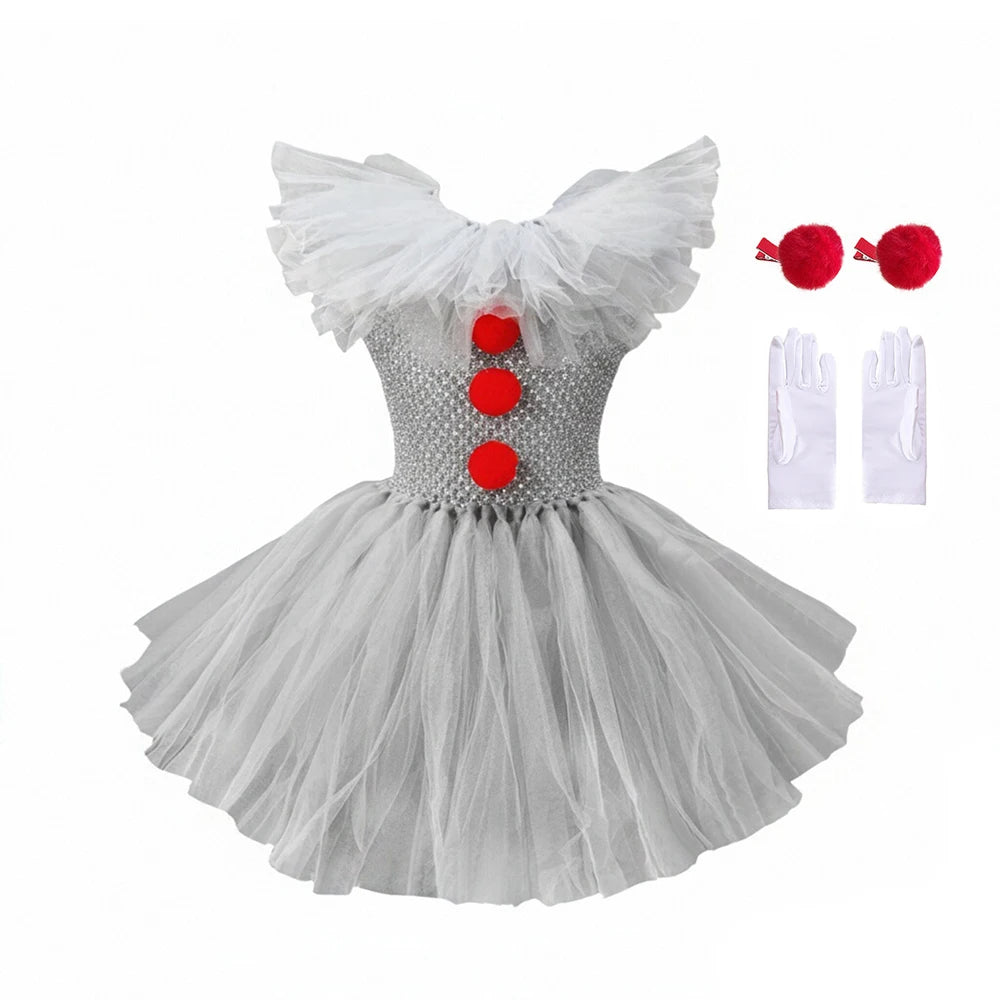 Children Halloween Joker Costumes for Baby Girls Scary Ghost Doll Killer Fancy Tutu Dress for Kids Carnival Party Horror Outfit