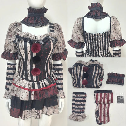 Women Clown Cosplay Costume Circus Jester Dress Halloween Party Performance Outfit Role Play Carnival Stage Suit