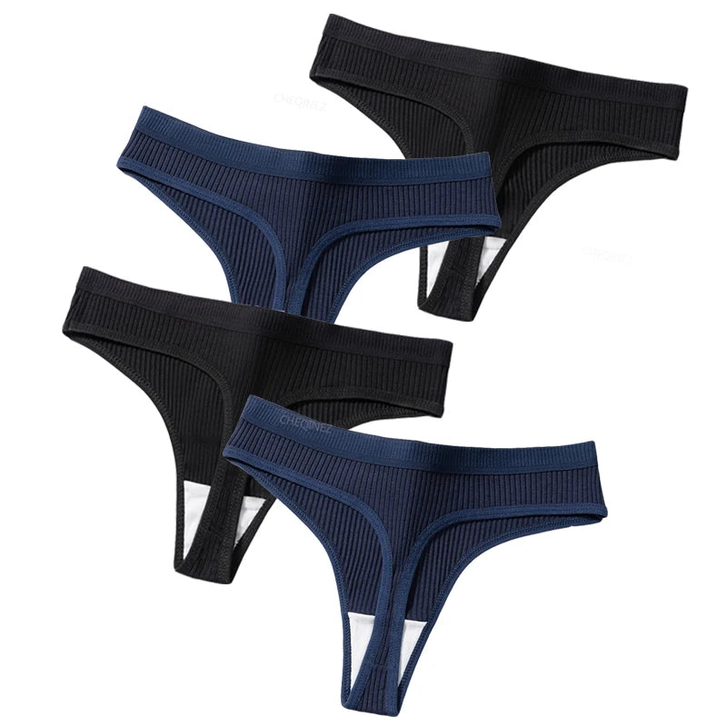 Women’s Cotton Thongs – 4-Piece Striped Underwear Set