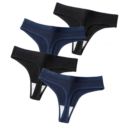 Women’s Cotton Thongs – 4-Piece Striped Underwear Set