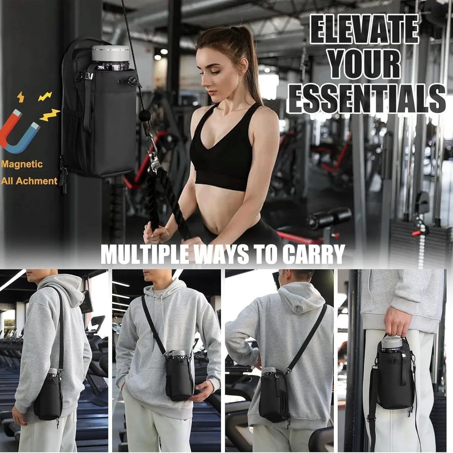 Magnetic Gym Bag Large Capacity Fitness Sports Storage Carrier
