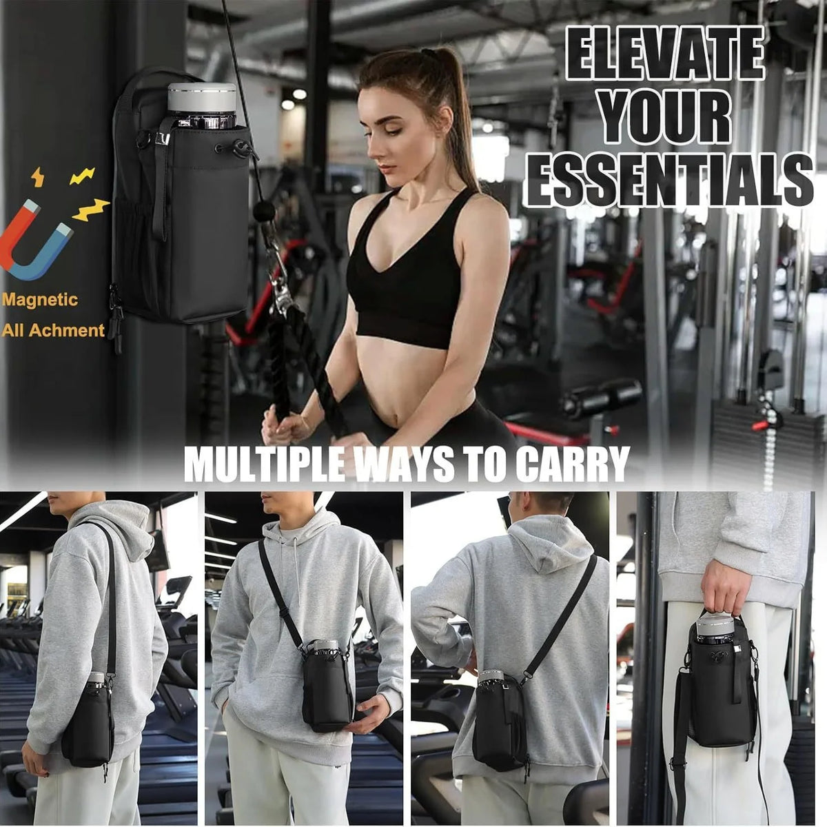 Magnetic Gym Bag – Water Bottle Holder & Crossbody Sports Pouch