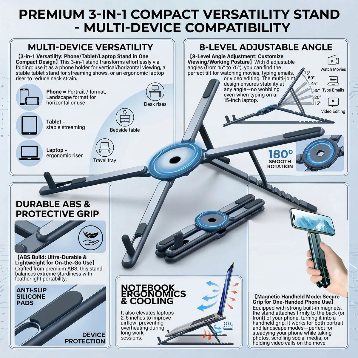 Foldable Magnetic Laptop Stand – Adjustable ABS Desktop Holder