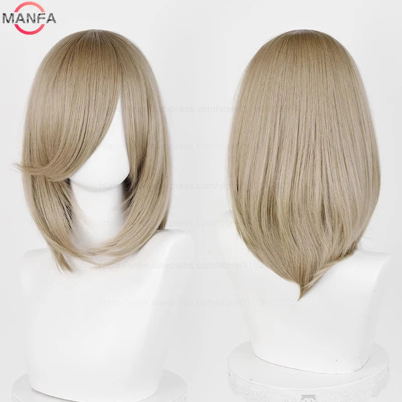 40cm Medium Basic Anime Cosplay Wig Bang Blond  Black White Red Pink Green Brown Gold Blue Heat Resistant Synthetic Hair Wigs