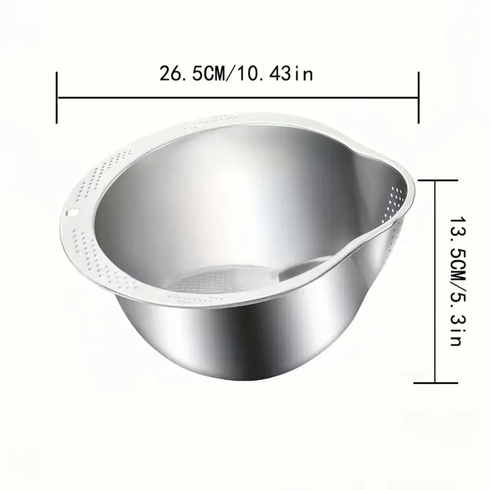 Rice Washer Bowl Stainless Steel Strainer with Side Drainers