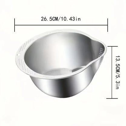 Rice Washer Bowl Stainless Steel Strainer with Side Drainers