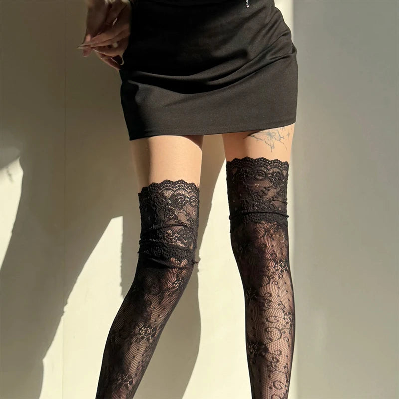 Fishnet Knee High Socks for Women – Floral Mesh Stockings