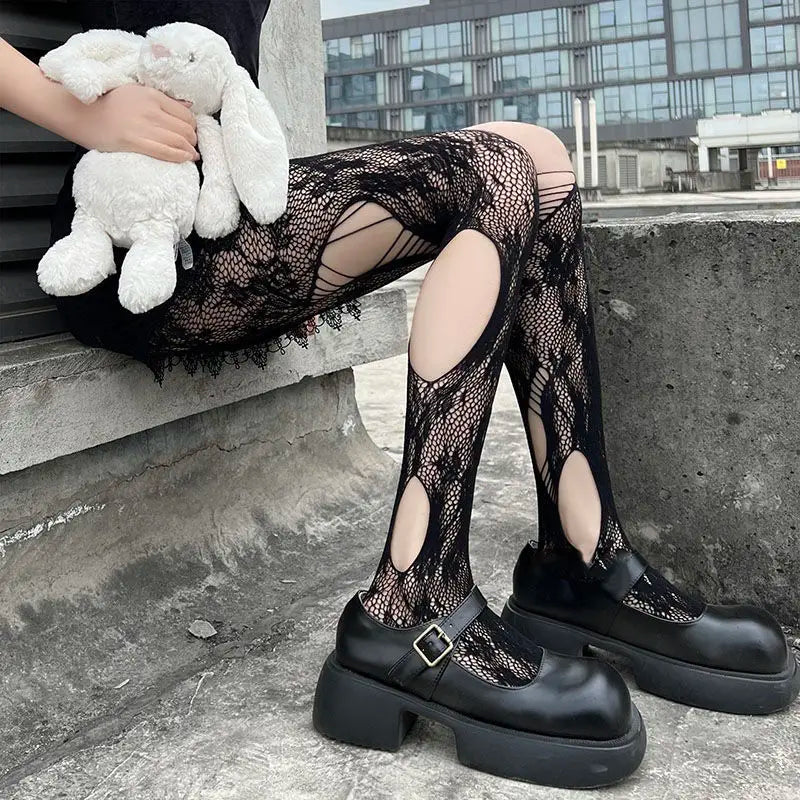 Floral Fishnet Tights for Women – Ripped Pattern Pantyhose