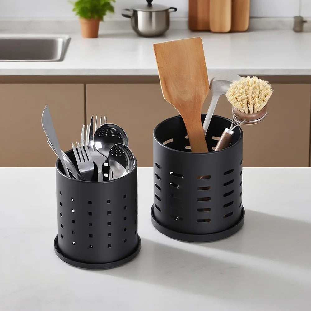 Cutlery Holder Black Stainless Steel Kitchen Organizer