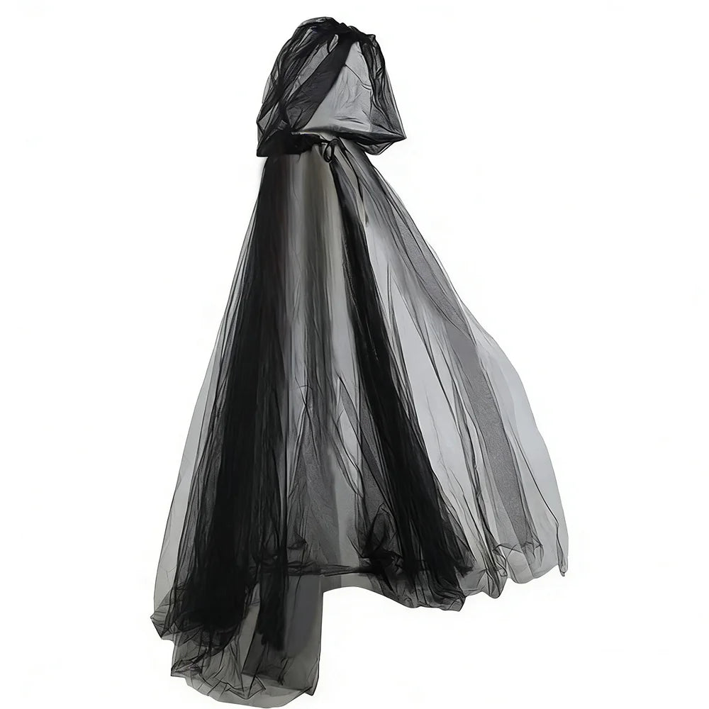 Black Bridal Shawl Witch Cosplay Cloak Halloween Cape Game Party Costume Props Holiday Dress Up Vampire Costume