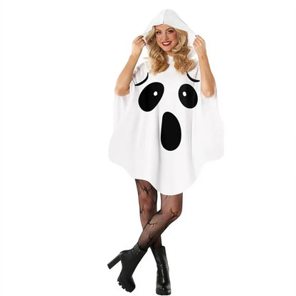 Halloween Ghost Witch & Fairy Cosplay Costume White Bat Wing Outfit Spooky Party Stage Performance Role Play Clothes for Women