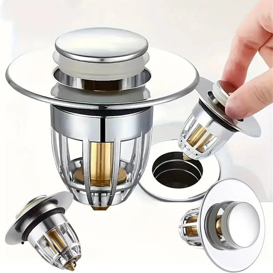 Bathroom Sink Drain Stopper with Hair Catcher & Filter