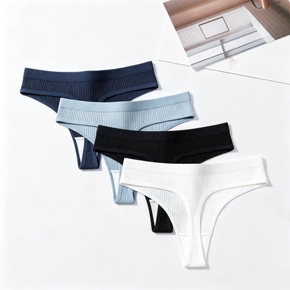 Women’s Cotton Thongs – 4-Piece Striped Underwear Set