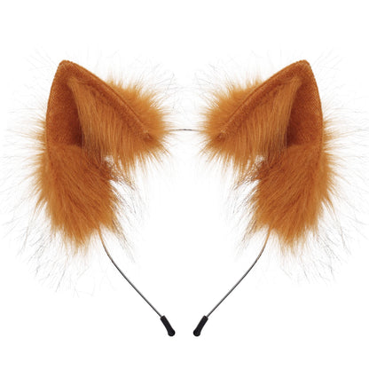 Handmade Faux Fur Animal Ears Headband Furry Cat Fox Ear Hairhoop Headwear Costume Accessory for Cosplay Masquerade